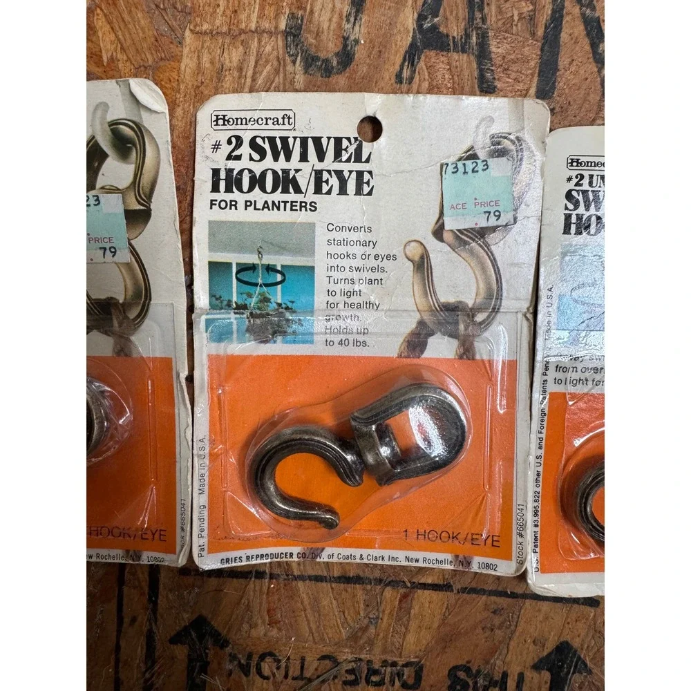 Vintage Homecraft Swivel Plant Hooks Lot of 3 Hanging Planter Hardware New NOS